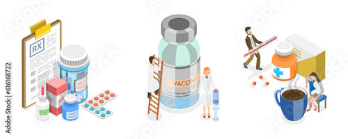 Foto 3D Isometric Flat  Conceptual Illustration of Flu Treatment