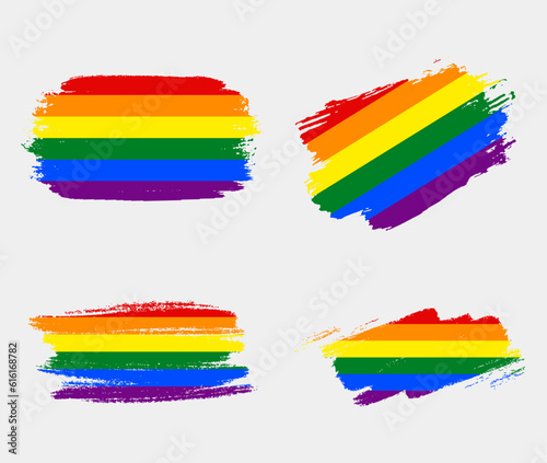 Rainbow Pride Flag painted with brush on white background. LGBT rights concept. Modern pride parades poster. Vector illustration 