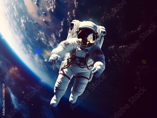 an astronaut floating through space during a spacewalk, surrounded by the infinite expanse of cosmic art. created generative AI
