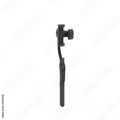 videography concept - modern dslr camera on 3-axis gimbal stabilizer, lenses, microphone, led light, clapper board and other videography equipment over white brick wall background with copy space