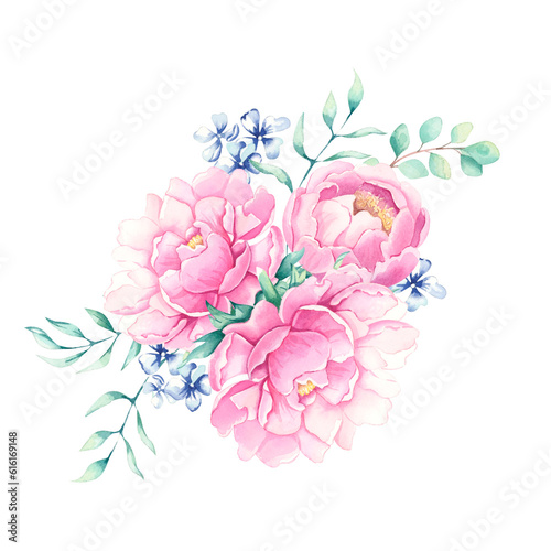 Watercolor composition of flowers. Hand painted floral illustration isolated on white background.