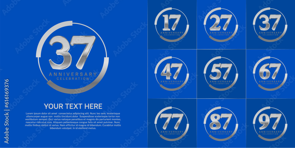 set of anniversary logo with silver number in circle can be use for celebration