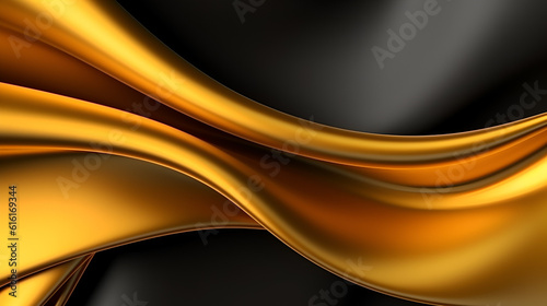 Abstract black and gold color wavy background. Luminous black and gold luxury satin cloth. 
