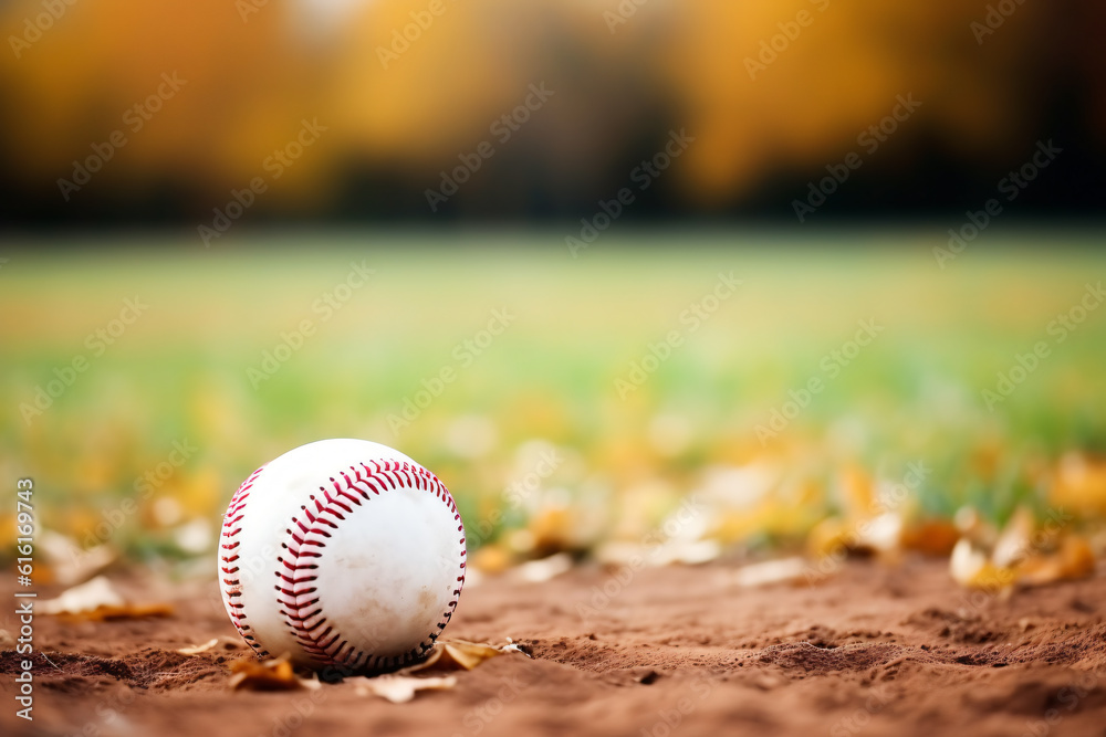 baseball on field with blurred background  and copy space Generative ai