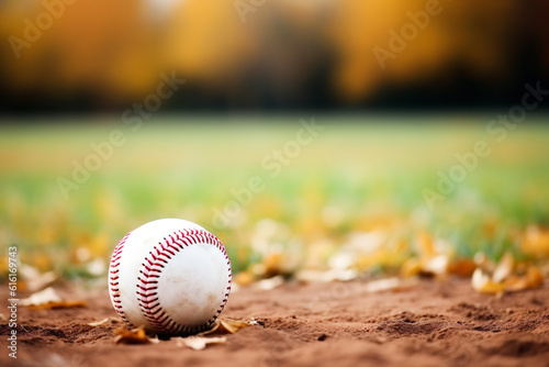 baseball on field with blurred background and copy space Generative ai