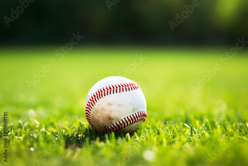 baseball on field with blurred background and copy space Generative ai