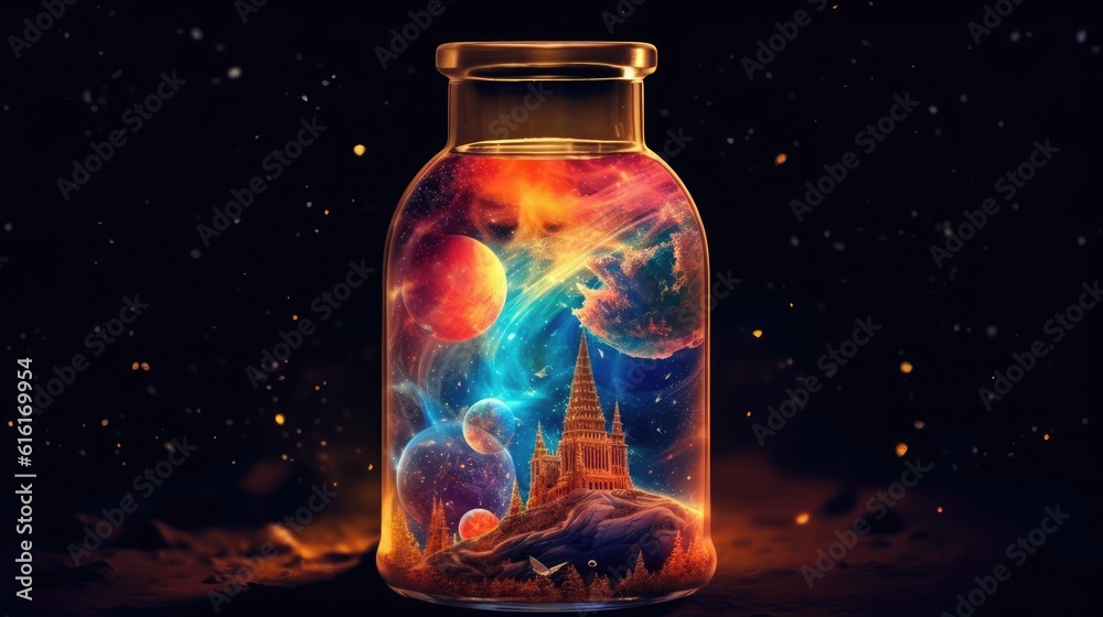 Psychedelic Universe Inside a Beautiful Bottle - Fantasy Psychedelic Universe Inside a Beautiful Bottle - Fantasy