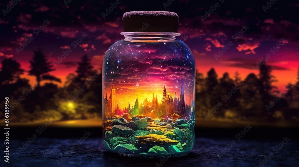 Psychedelic Universe Inside a Beautiful Bottle - Fantasy Psychedelic Universe Inside a Beautiful Bottle - Fantasy