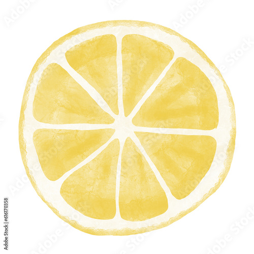 Watercolor Illustration of lemon slice isolated on white background - hand drawn tropical fruit
