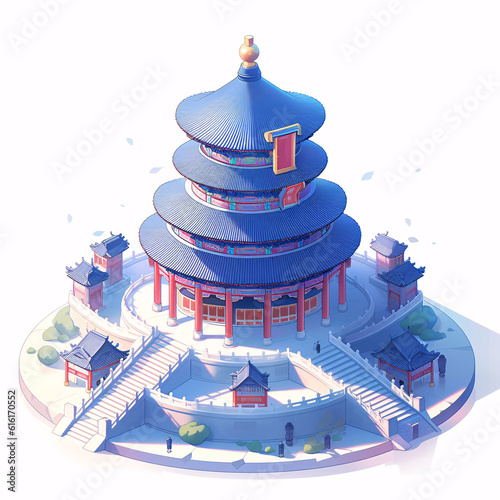 Ancient Chinese architecture, pagoda, city landmark architecture illustration #616170552