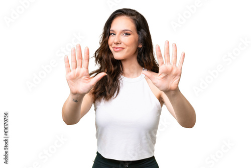 Young caucasian woman isolated over isolated background counting ten with fingers