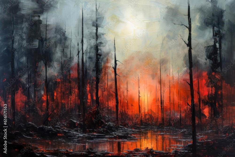 Abstract red and black forest with fire sunset. Abstract red and black forest with fire sunset.