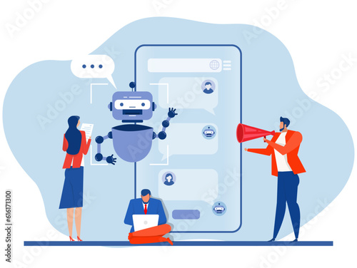 Chatbot on smartphones chatting with robot Artificial intelligence chat service AI technology concept vector illustrator