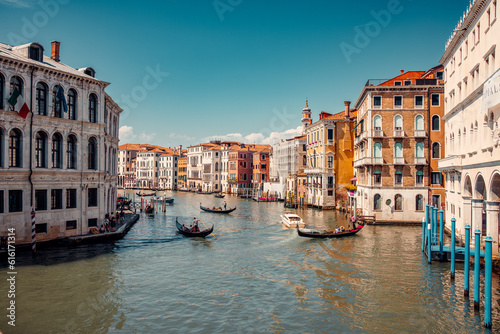 Breathtaking beauty of Venice  Italy with an amazing view of the city. Delight in the enchanting sight of numerous gondolas gracefully sailing down one of the picturesque canals
