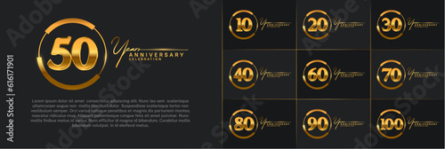 set of anniversary logo with gold number in circle and black background can be use for celebration
