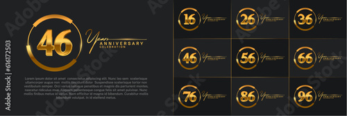 set of anniversary logo with gold number in circle and black background can be use for celebration