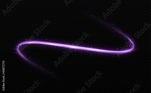 Magic sparkle trail. Luminous wavy comet effect. Glowing wavy lines on transparent background.