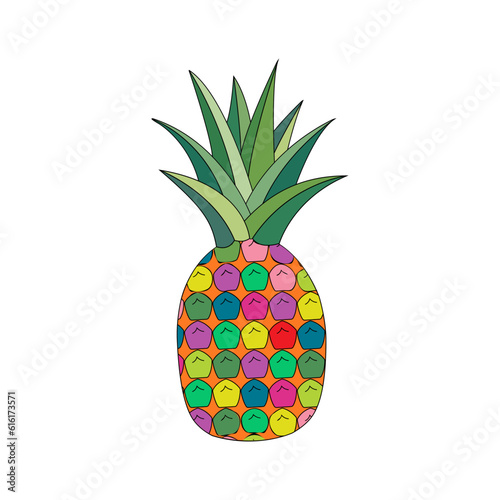 Poster with image of pineapple fruit. Vector illustration.