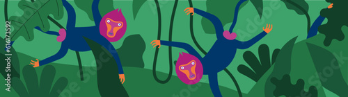 Illustration vectorielle de singes qui jouent dans la jungle photo