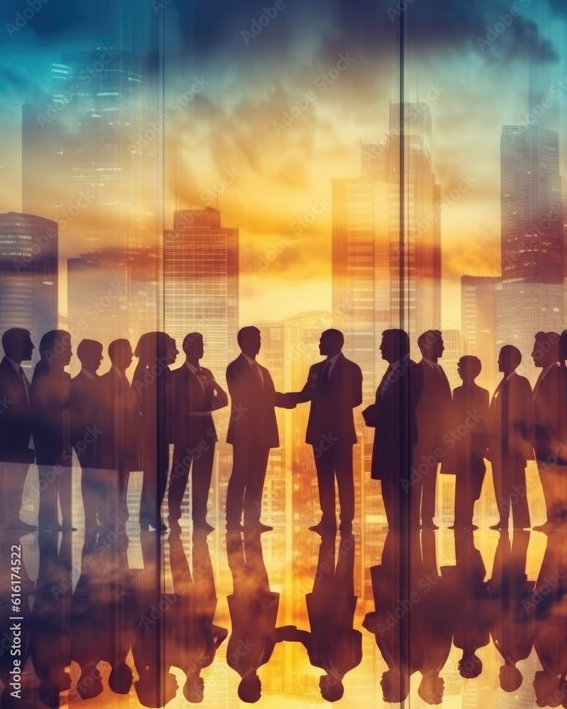 Business people in partnership succeed through teamwork in conference. (Illustration, Generative AI) Business people in partnership succeed through teamwork in conference. (Illustration, Generative AI)