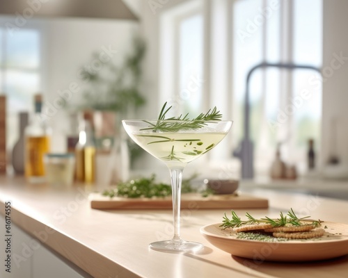 Light and airy white kitchen creates delicious AI cocktail image. (Illustration, Generative AI)