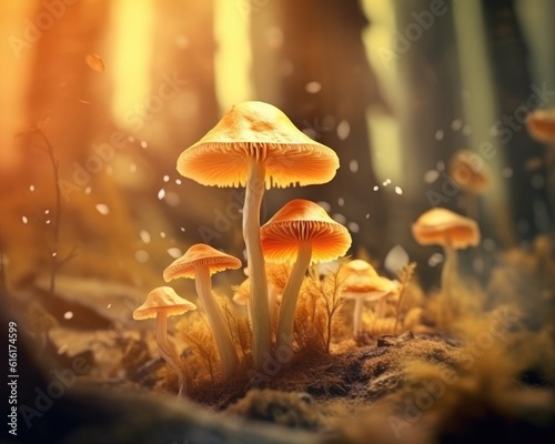 A magical forest with enchanted mushrooms and stunning digital art. (Illustration, Generative AI)