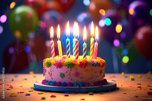 Homemade Colorful Birthday Cake with Birthday Candle for a Joyful Party Celebration. created with Generative AI
