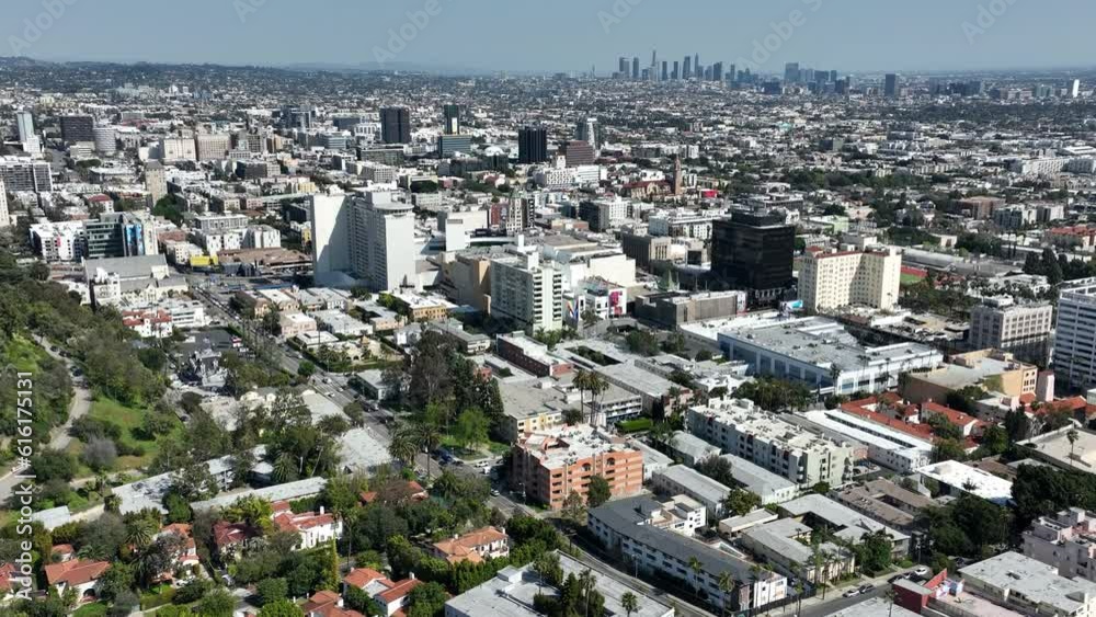Above the City Hollywood Aerial Views Back Tilt Up in Los Angeles California USA Above the City Hollywood Aerial Views Back Tilt Up in Los Angeles California USA
