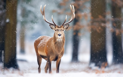 A deer in the snow forest. © hugo