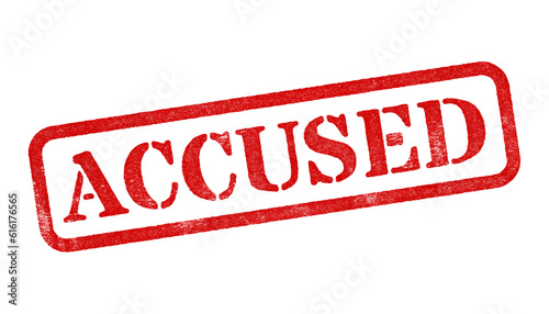 Фотография Accused red rubber stamp isolated on transparent background with distressed text