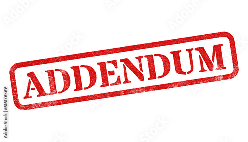 Addendum red rubber stamp isolated on transparent background with distressed texture effect