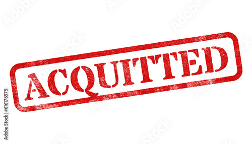 Acquitted red rubber stamp isolated on transparent background with distressed texture effect photo