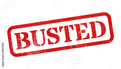 Busted red rubber stamp isolated on transparent background with distressed texture effect