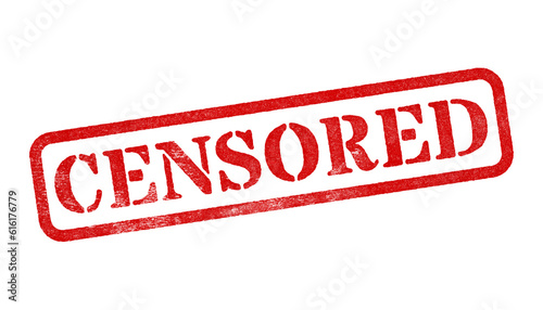 Censored red rubber stamp isolated on transparent background with distressed texture effect