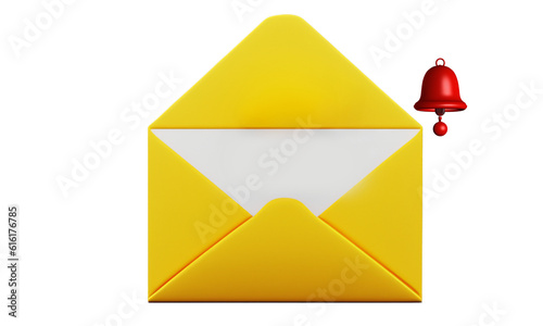 Yellow envelope on a white background. Message and email notification conceptual idea.