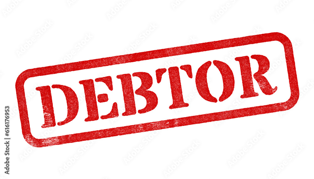 Fototapeta premium Debtor red rubber stamp isolated on transparent background with distressed texture effect