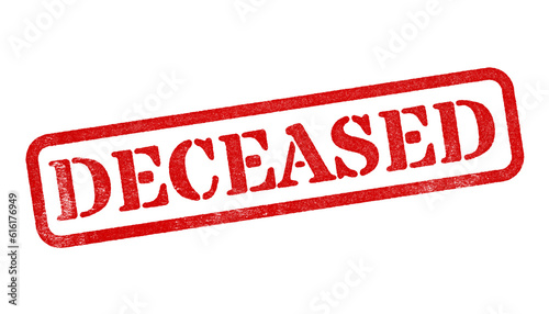 Deceased red rubber stamp isolated on transparent background with distressed texture effect