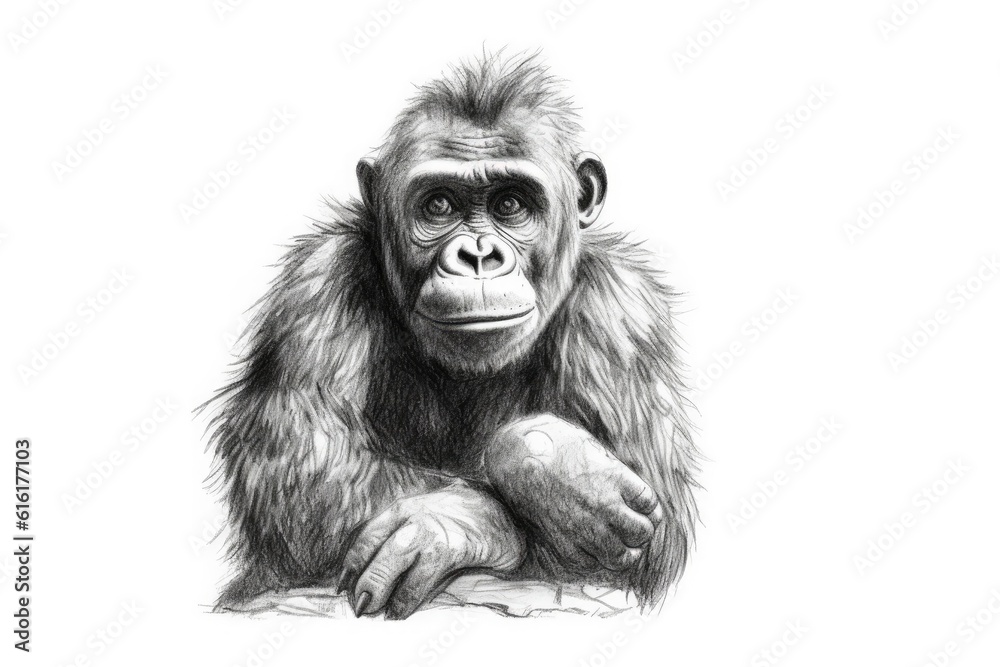 Fototapeta premium Cute Gorilla drawing on white background - generative AI