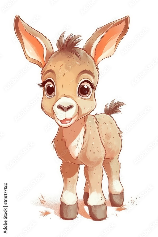Cute baby Donkey in Cartoon Style on white background - generative AI Cute baby Donkey in Cartoon Style on white background - generative AI