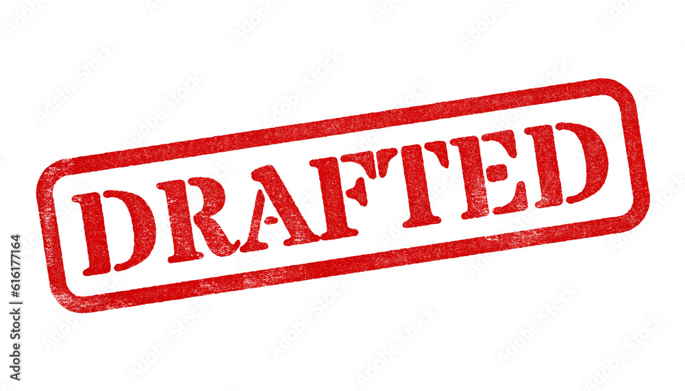 Drafted red rubber stamp isolated on transparent background with distressed texture effect Drafted red rubber stamp isolated on transparent background with distressed texture effect