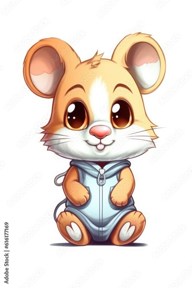 Naklejka premium Cute baby Hamster in Cartoon Style on white background - generative AI