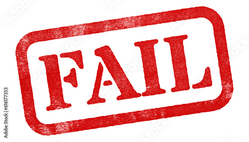 Fail red rubber stamp isolated on transparent background with distressed texture effect