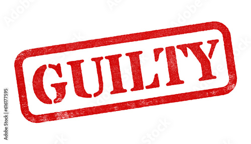 Guilty red rubber stamp isolated on transparent background with distressed texture effect