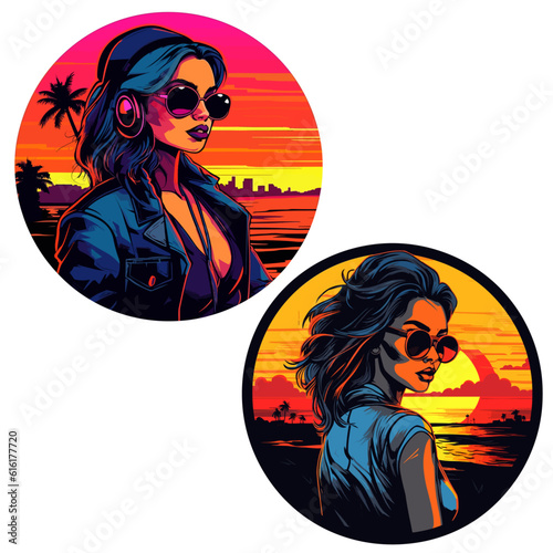 Retro Girl Icons: Vector Art Illustration
