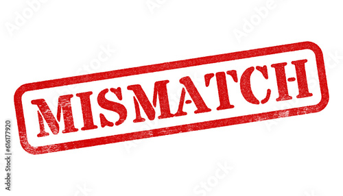Photos Mismatch red rubber stamp isolated on transparent background with distressed tex