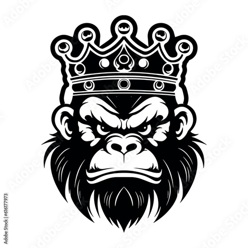Vector drawing head of a monkey in a crown on a white background