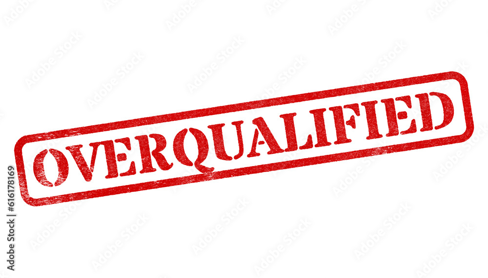 Overqualified red rubber stamp isolated on transparent background with distressed texture effect Overqualified red rubber stamp isolated on transparent background with distressed texture effect