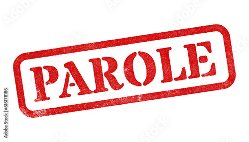 Parole red rubber stamp isolated on transparent background with distressed texture effect