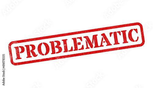 Problematic red rubber stamp isolated on transparent background with distressed texture effect