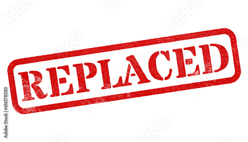 Replaced red rubber stamp isolated on transparent background with distressed texture effect